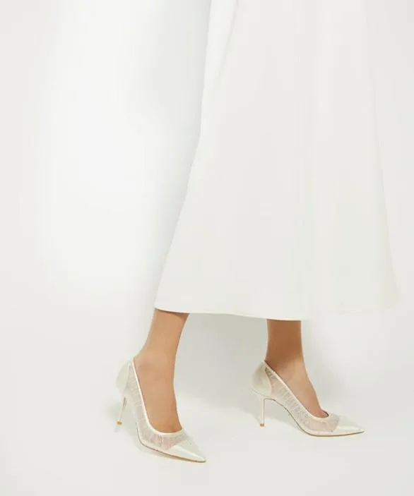 Dune London Court Shoes Women Bespoke Ivory Sequin Pleated Court Wedding Shoes White