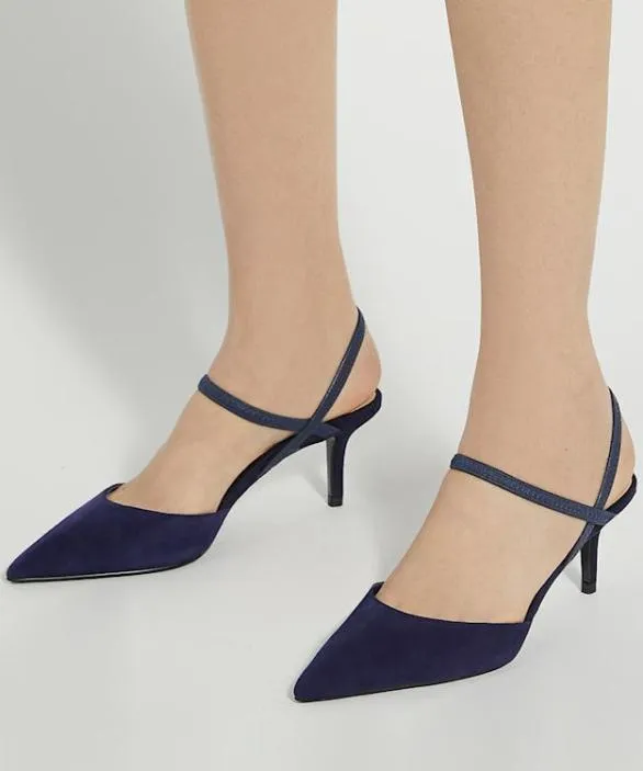 Dune London Court Shoes Women Classical Navy Suede Slingback Courts Blue