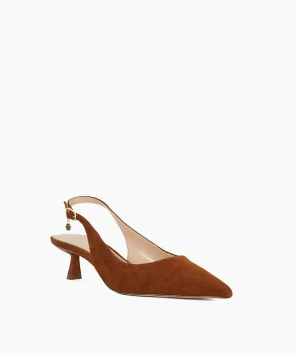 Dune London Court Shoes Women Clinking Rust Pointed Toe Kitten Heel Shoes Brown