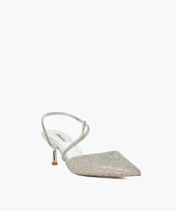 Dune London Court Shoes Women Competitive Silver Hotfix Kitten Heel Slingbacks Metallic