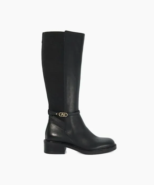 Dune London Flat Boots Women Tias Black Branded Buckle Knee High Boots Black
