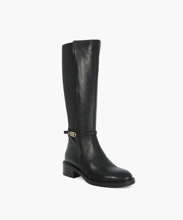 Dune London Flat Boots Women Tias Black Branded Buckle Knee High Boots Black