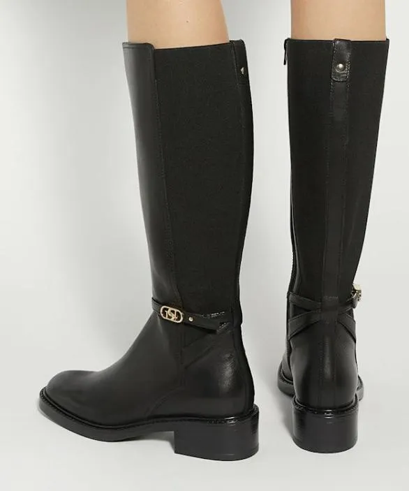Dune London Flat Boots Women Tias Black Branded Buckle Knee High Boots Black