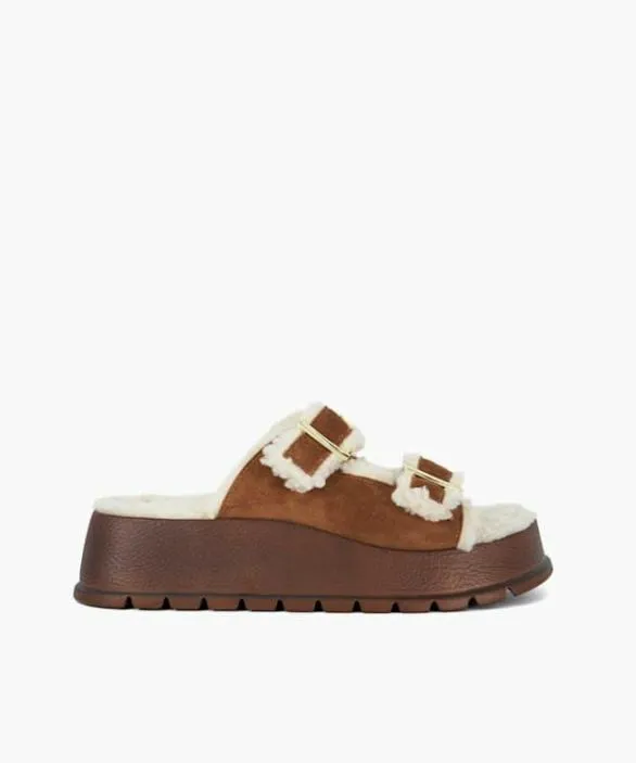 Dune London Flat Sandals Women Lazio Tan Faux Shearling Lined Suede Double Strap Sandals Brown Dune London Flat Sandals Women Lazio Tan Faux Shearling Lined Suede Double Strap Sandals Brown