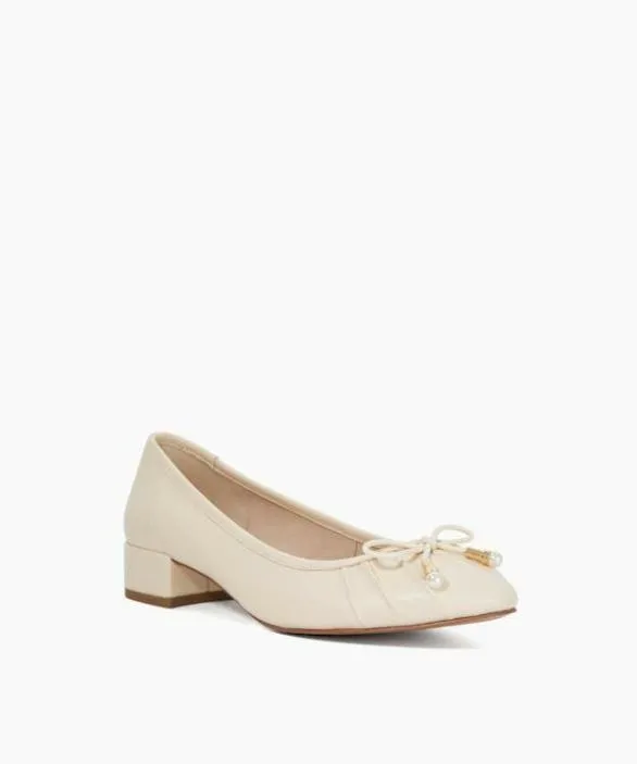 Dune London Flat Shoes Women Amazing Ecru Low Block Heel Ballet Flats Neutral