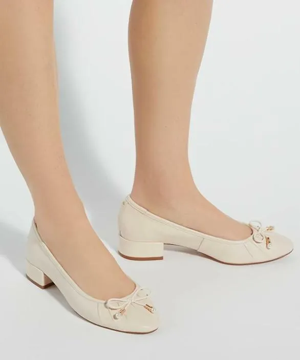 Dune London Flat Shoes Women Amazing Ecru Low Block Heel Ballet Flats Neutral