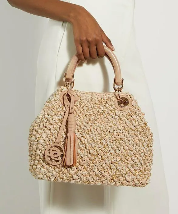 Dune London Handbags Women Deltaz Blush Raffia Grab Bag Neutral