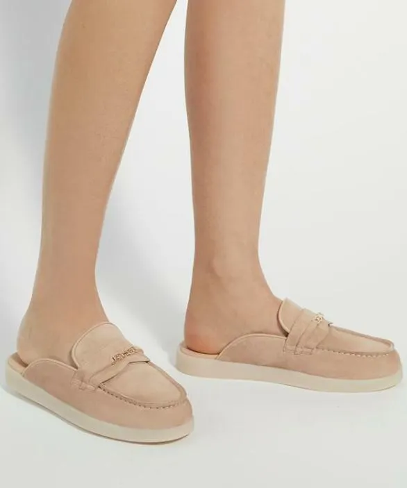 Dune London Loafers Women Gracious Sand Suede Backless Snaffle Trim Casual Loafers Neutral