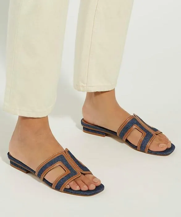 Dune London Loupe Sandals Women Loupe Navy Denim Slider Sandals Blue
