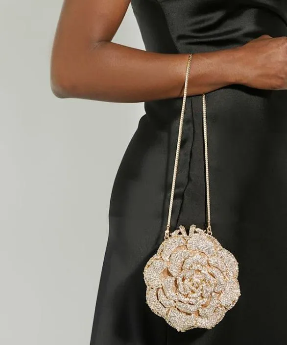 Dune London Shoulder Bags Women Bling Gold Floral Diamante Embellished Clutch Metallic