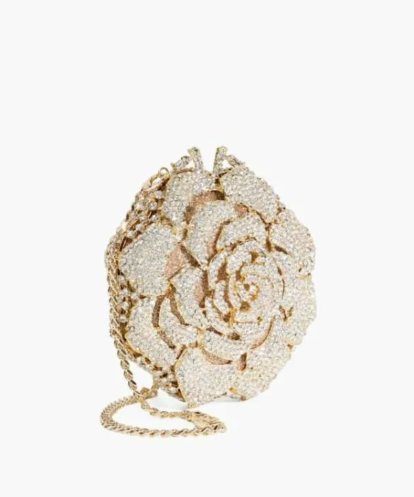 Dune London Shoulder Bags Women Bling Gold Floral Diamante Embellished Clutch Metallic