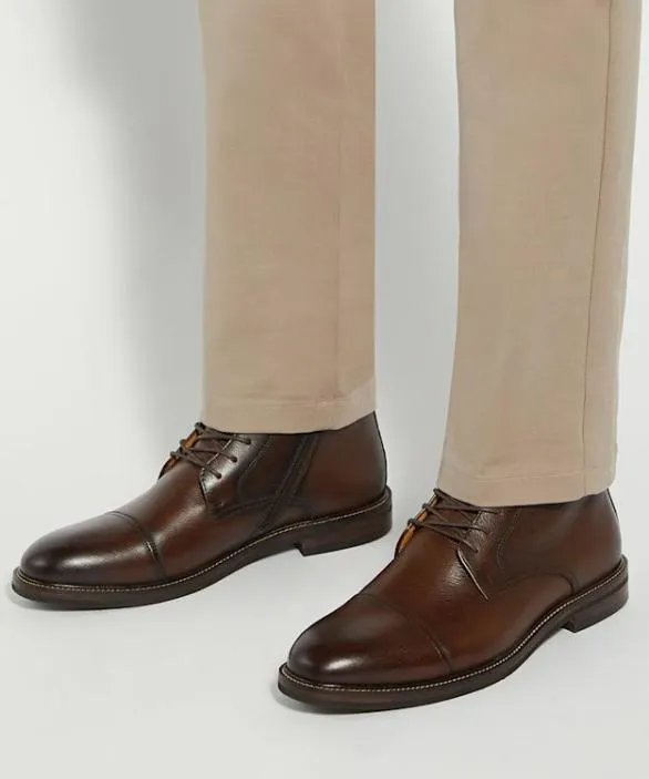 Dune London Smart Boots Men Matias Brown Toe Cap Detail Ankle Boot Brown
