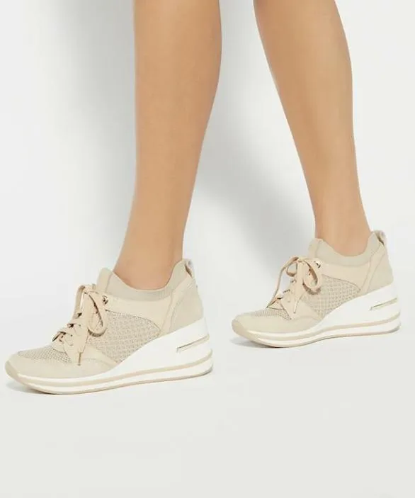 Dune London Trainers Women Eiline 2 Cream Lace Up Wedge Trainers Neutral