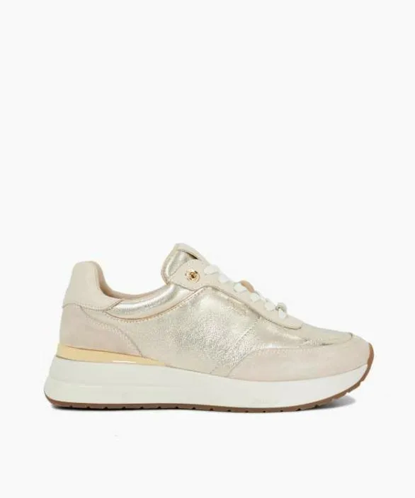 Dune London Trainers Women Emotion Gold Lace Up Runner Trainers Metallic