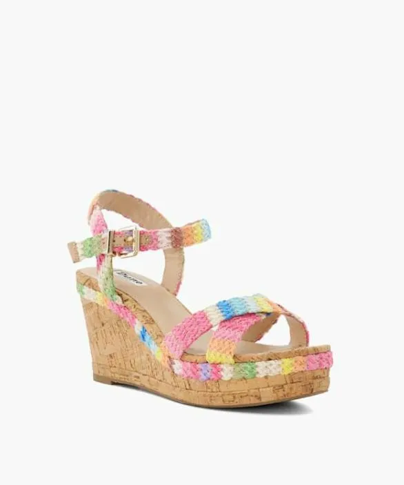 Dune London Wedge Sandals Women Kelisa Multi BraidedCrossStrap CorkWedge Sandals Multi