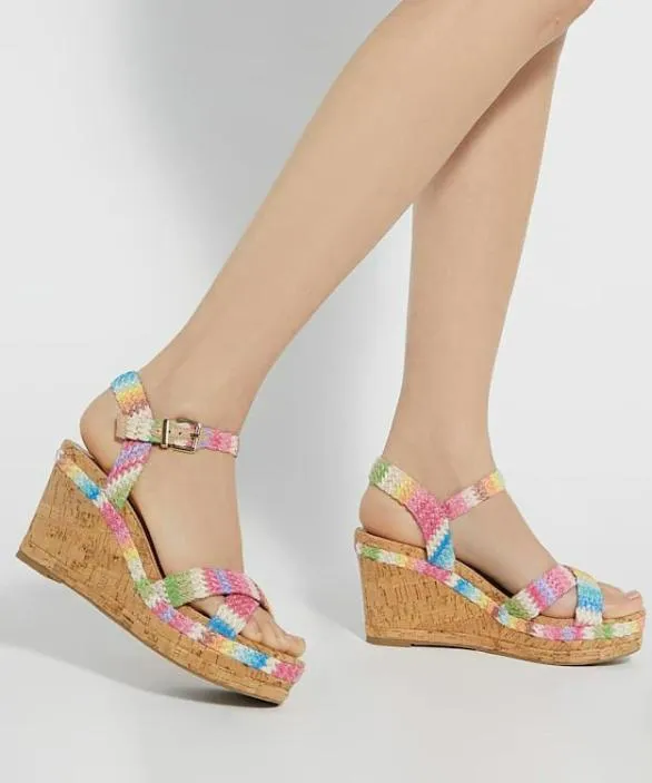 Dune London Wedge Sandals Women Kelisa Multi BraidedCrossStrap CorkWedge Sandals Multi
