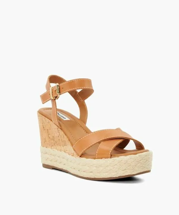 Dune London Wedge Sandals Women Kindest Tan Leather Cork And Woven Wedge Sandals Brown