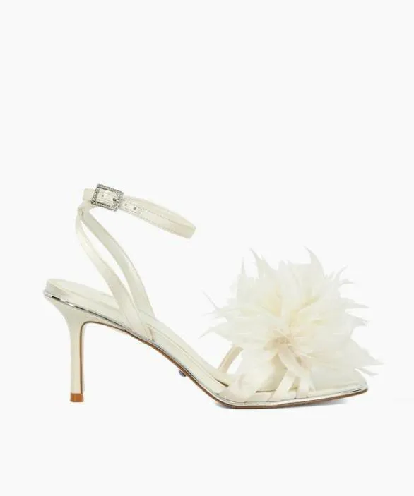 Dune London White Sandals Women Mylove Ivory Open Toe Feather Trim Heel Sandal Neutral Dune London White Sandals Women Mylove Ivory Open Toe Feather Trim Heel Sandal Neutral