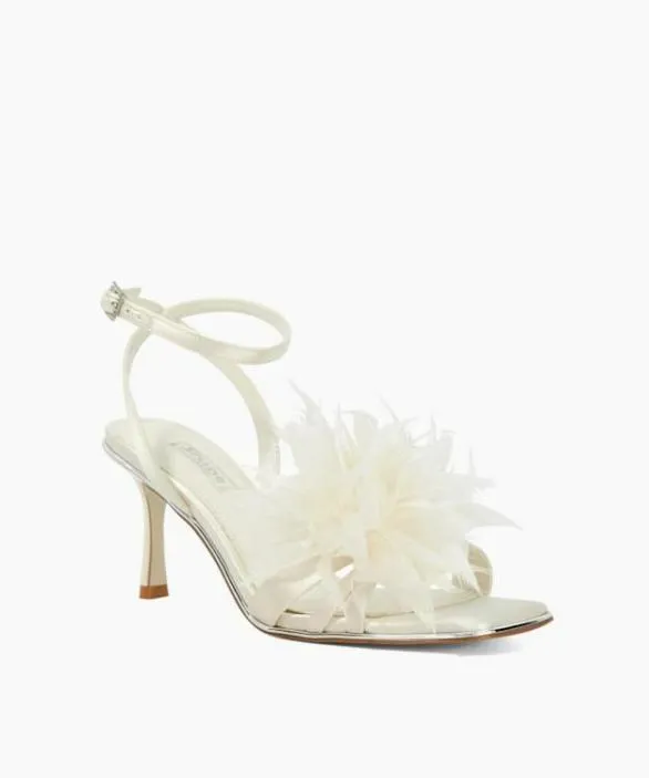 Dune London White Sandals Women Mylove Ivory Open Toe Feather Trim Heel Sandal Neutral