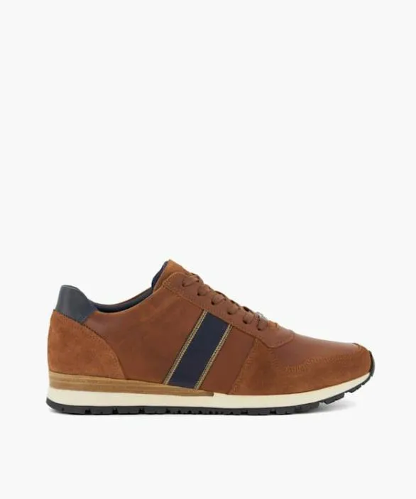 Dune London Wide Fit Shoes Men Treck Dark Tan Wide Fit Lace Up Runner Brown