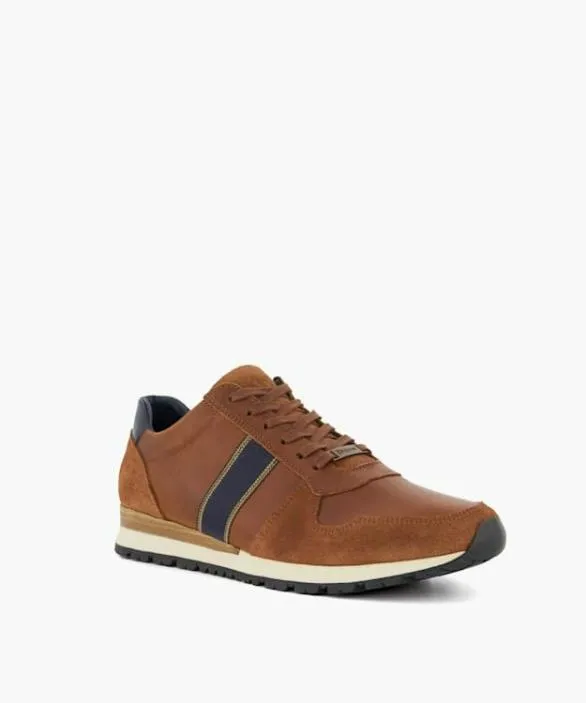 Dune London Wide Fit Shoes Men Treck Dark Tan Wide Fit Lace Up Runner Brown