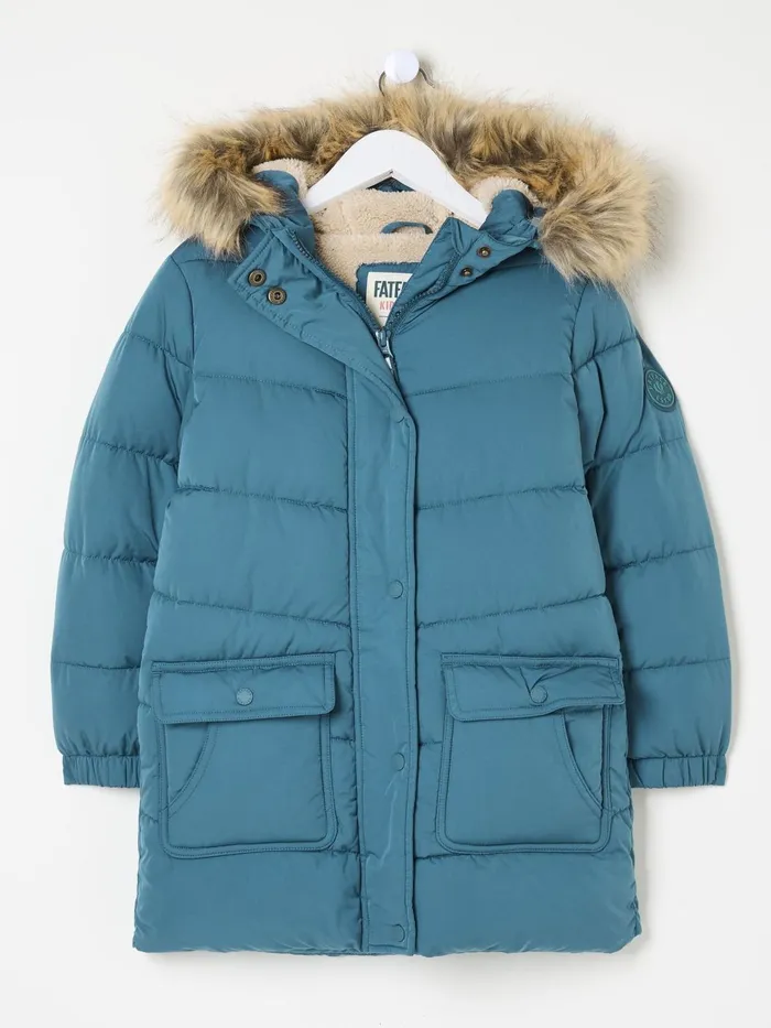Fat Face Coats and Jackets Lily Dark Teal Blue Waterproof Longline Padded Coat 8211 Kids