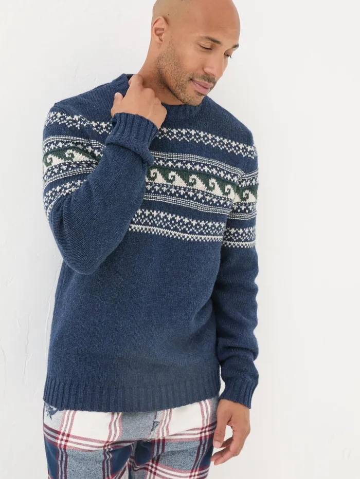 Fat Face Knitwear Navy Wave Knitted Jumper 8211 Men