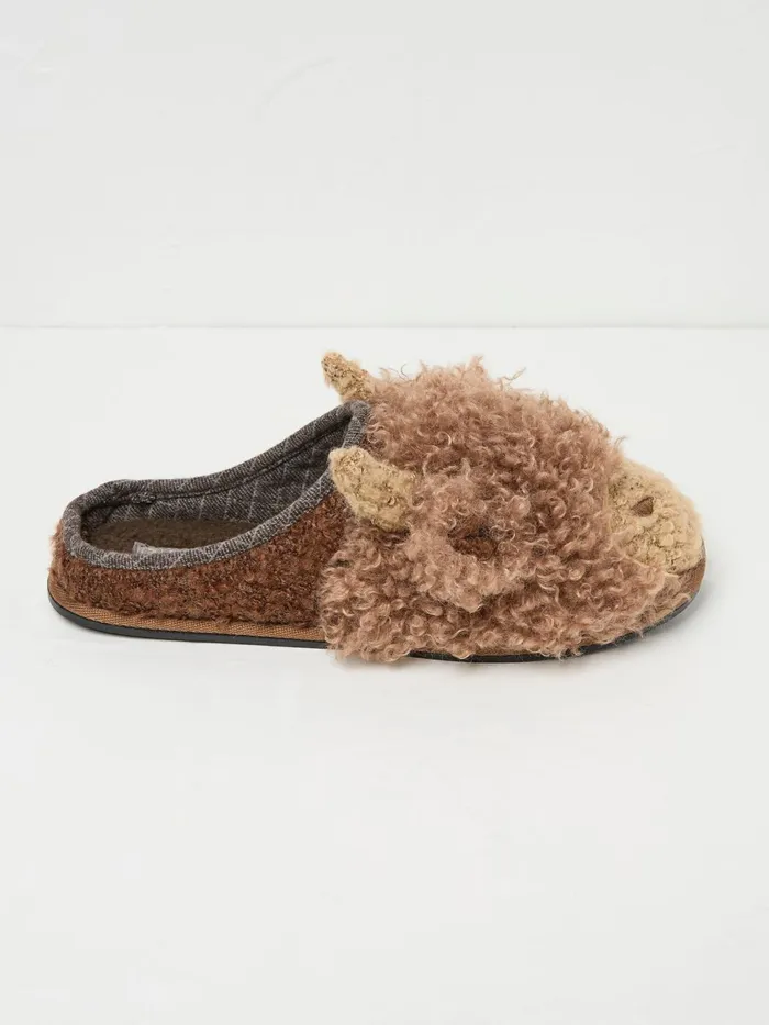 Fat Face Pyjamas and Nightwear Hamish Brown Highland Cow Slippers 8211 Men