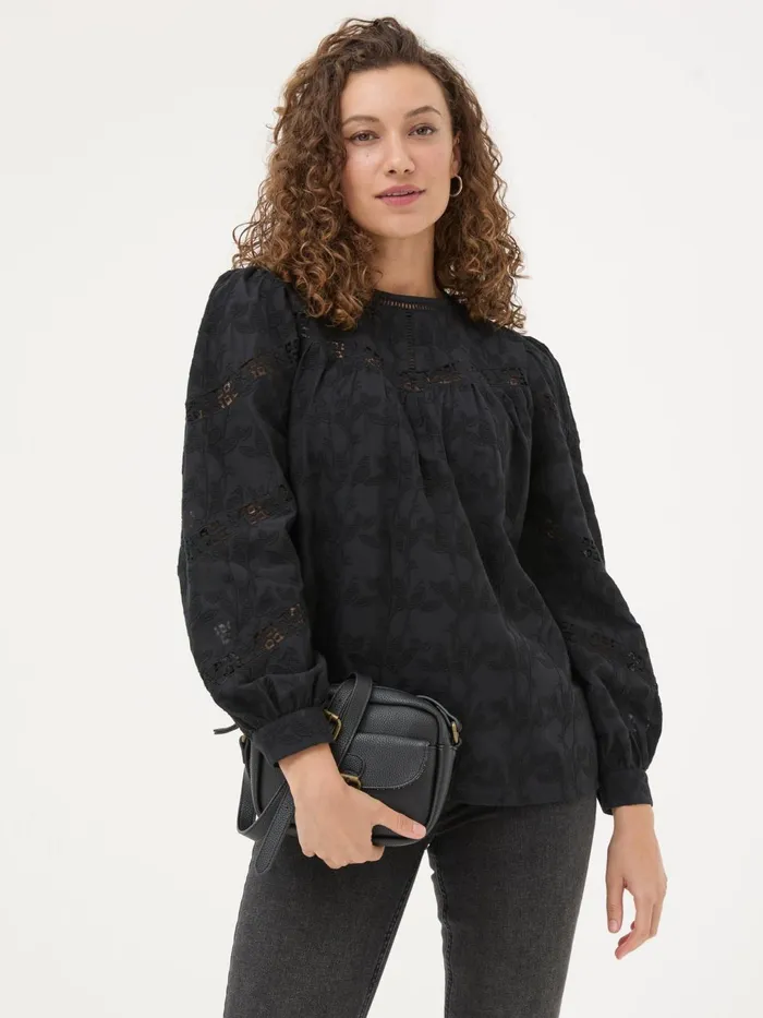 Fat Face Shirts and Blouses Black Ana 100 Cotton Detail Blouse 8211 Women