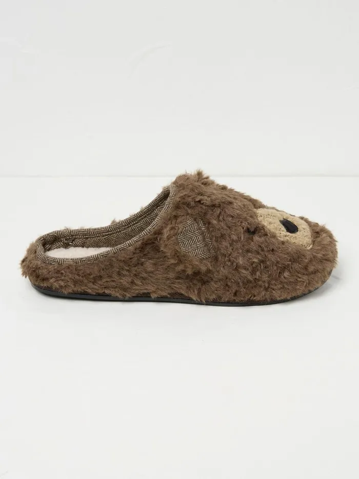 Fat Face Slippers Brown Grizzly Bear Slippers 8211 Men