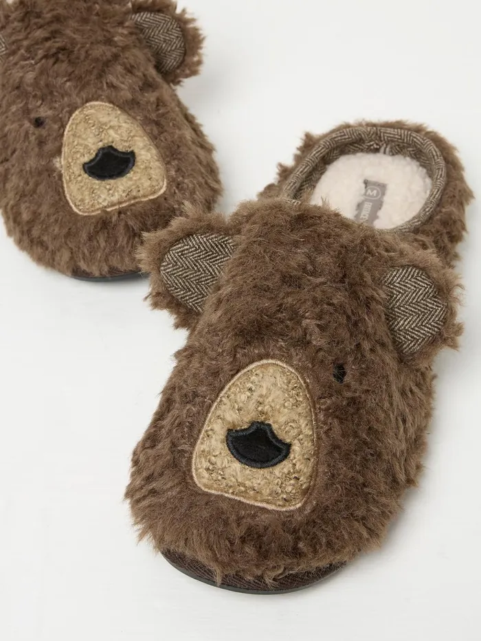 Fat Face Slippers Brown Grizzly Bear Slippers 8211 Men