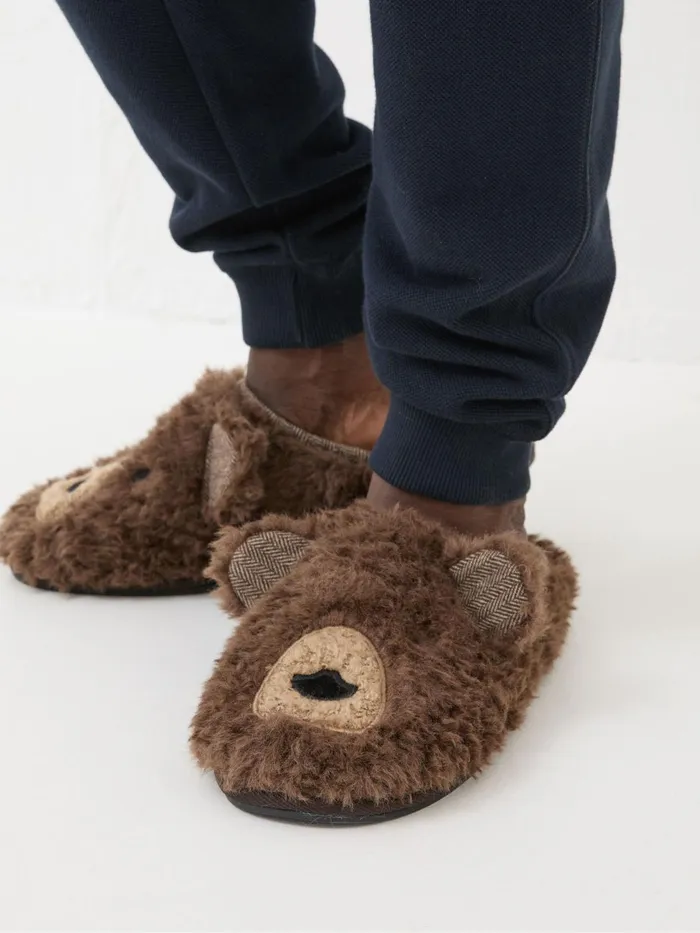 Fat Face Slippers Brown Grizzly Bear Slippers 8211 Men