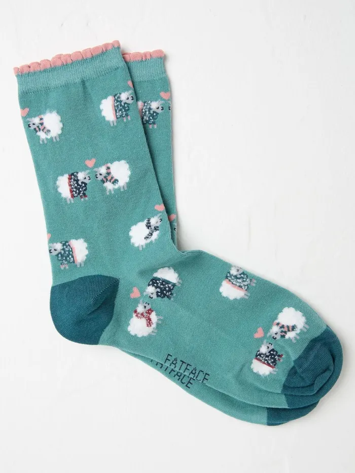 Fat Face Socks and Tights Green Sheep Socks 1 Pack Size 47 8211 Women