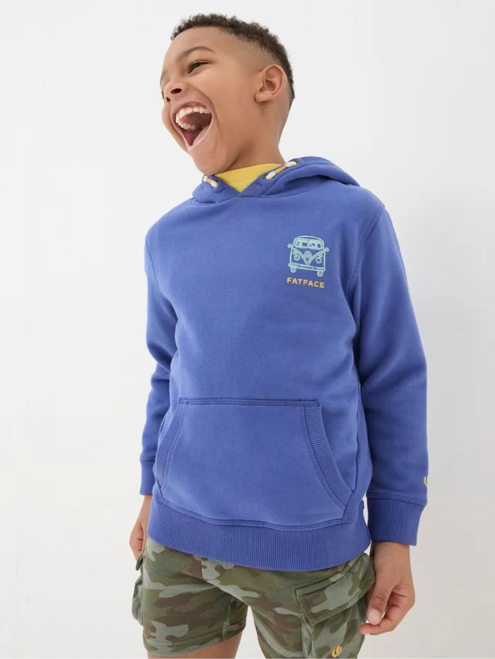 Fat Face Sweatshirts and Hoodies Blue Graphic Popover Hoodie 8211 Kids