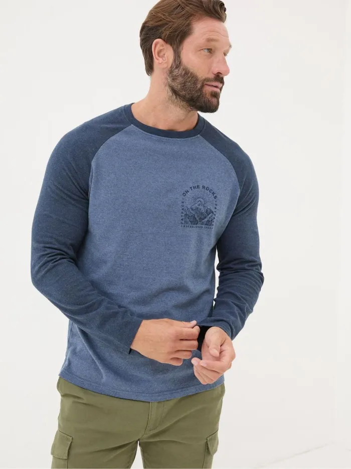 Fat Face TShirts Dusky Blue On The Rocks Raglan 100 Cotton TShirt 8211 Men