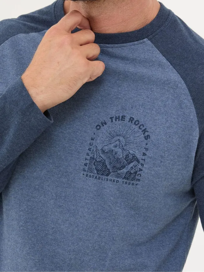 Fat Face TShirts Dusky Blue On The Rocks Raglan 100 Cotton TShirt 8211 Men