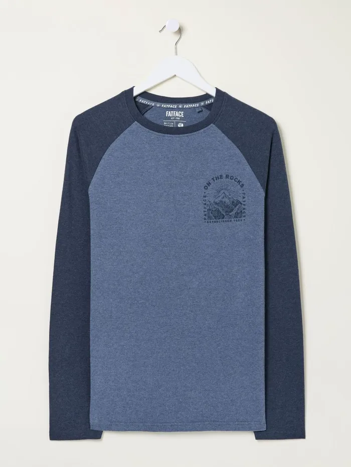 Fat Face TShirts Dusky Blue On The Rocks Raglan 100 Cotton TShirt 8211 Men