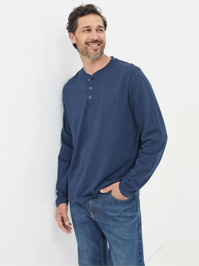 Fat Face TShirts Woodside Navy Blue Long Sleeve Henley T Shirt 8211 Men
