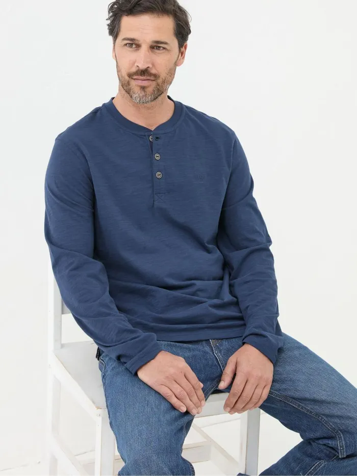 Fat Face TShirts Woodside Navy Blue Long Sleeve Henley T Shirt 8211 Men