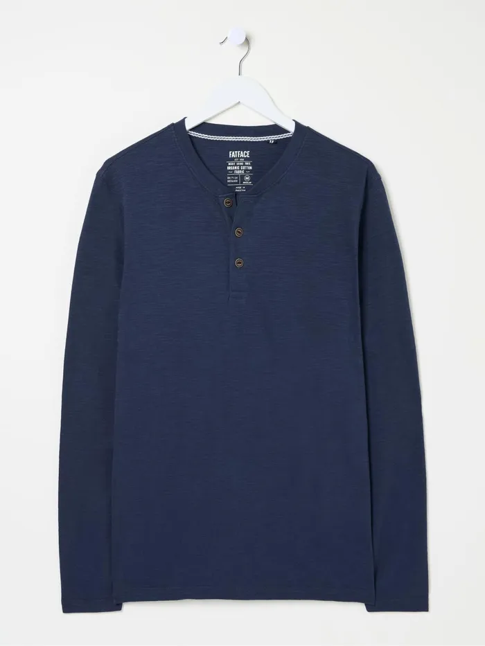 Fat Face TShirts Woodside Navy Blue Long Sleeve Henley T Shirt 8211 Men