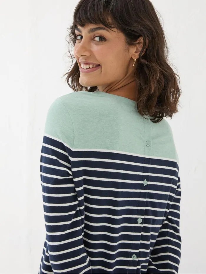 Fat Face Tops and TShirts Bex Blue Stripe Button Back Top 8211 Women