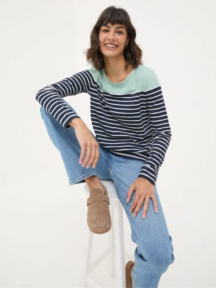 Fat Face Tops and TShirts Bex Blue Stripe Button Back Top 8211 Women