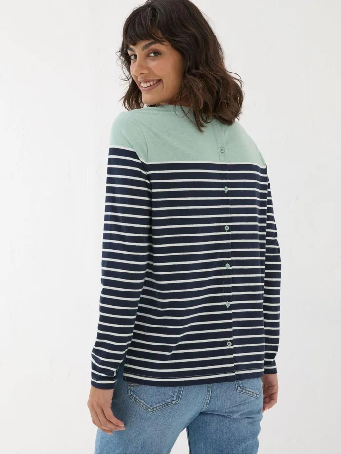 Fat Face Tops and TShirts Bex Blue Stripe Button Back Top 8211 Women