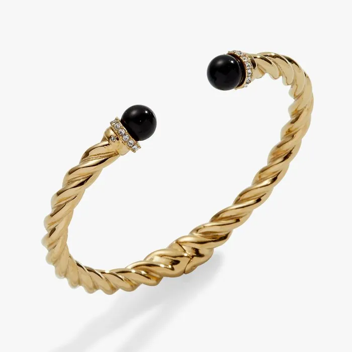 Fine Jewelry Women Alex And Ani Black Onyx Hinge Bangle Stainless Steel Silver