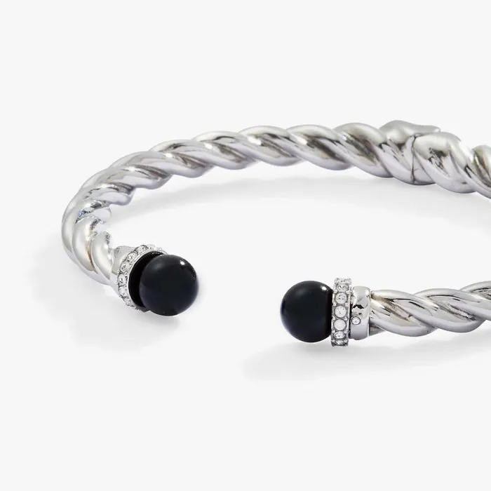 Fine Jewelry Women Alex And Ani Black Onyx Hinge Bangle Stainless Steel Silver