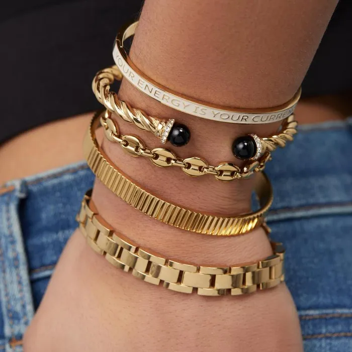 Fine Jewelry Women Alex And Ani Chunky Watch Strap Bracelet Stainless Steel Gold