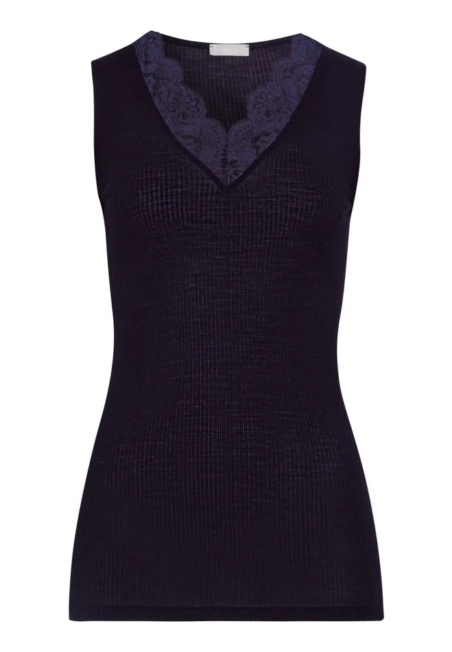 Fine Ribbed Wool And Silk Tank Top Deep Navy Women HANRO Tank Tops