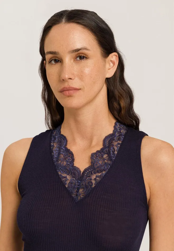 Fine Ribbed Wool And Silk Tank Top Deep Navy Women HANRO Tank Tops