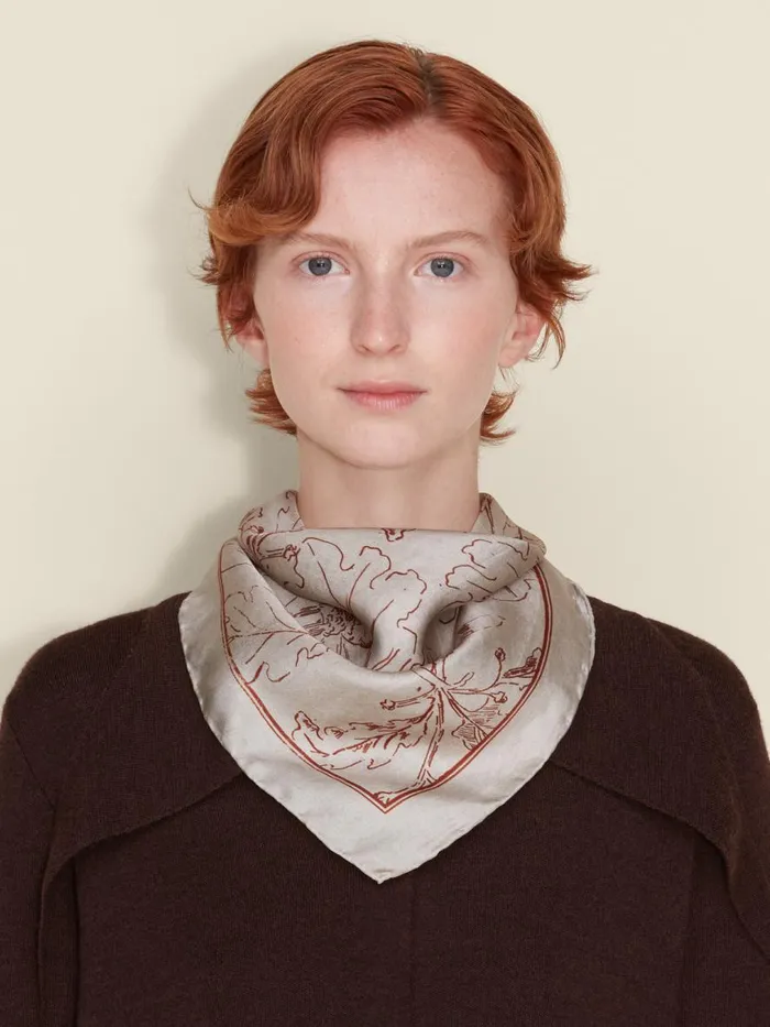 Fine Scarves WomenMen Holzweiler Silk Twill FS Seeds Print Ecru Mix