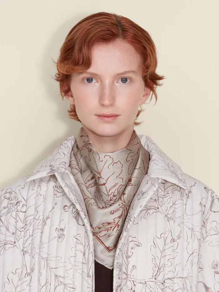 Fine Scarves WomenMen Holzweiler Silk Twill FS Seeds Print Ecru Mix